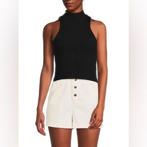 SOLID & STRIPED RIBBED MOCKNECK SLEEVELESS TOP